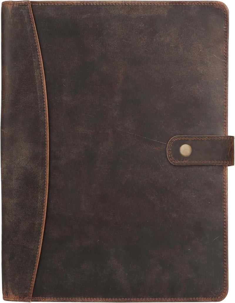 KomalC Leather Portfolio Folder with Luxury Pen and Button Closure | Business Padfolio for Professionals | Vintage Organizer with Legal Pad Holder & Card Slots (Distressed Tan) - Image 2
